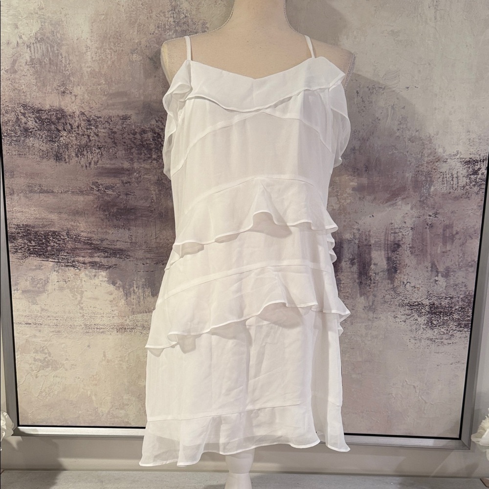 Lulus White Ruffled Spaghetti strap tiered dress size large NWT